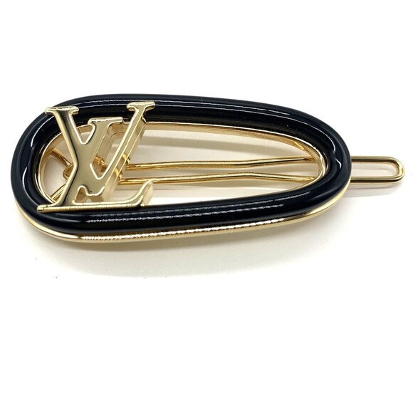 Louis Vuitton Barrette My LV Chain M02294 Gold Black Metal Hair Clip for Wome...
